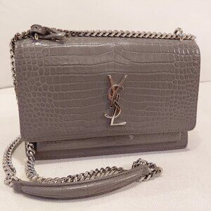 Saint Laurent Medium Sunset Bag | Croc Embossed Grey | Like New